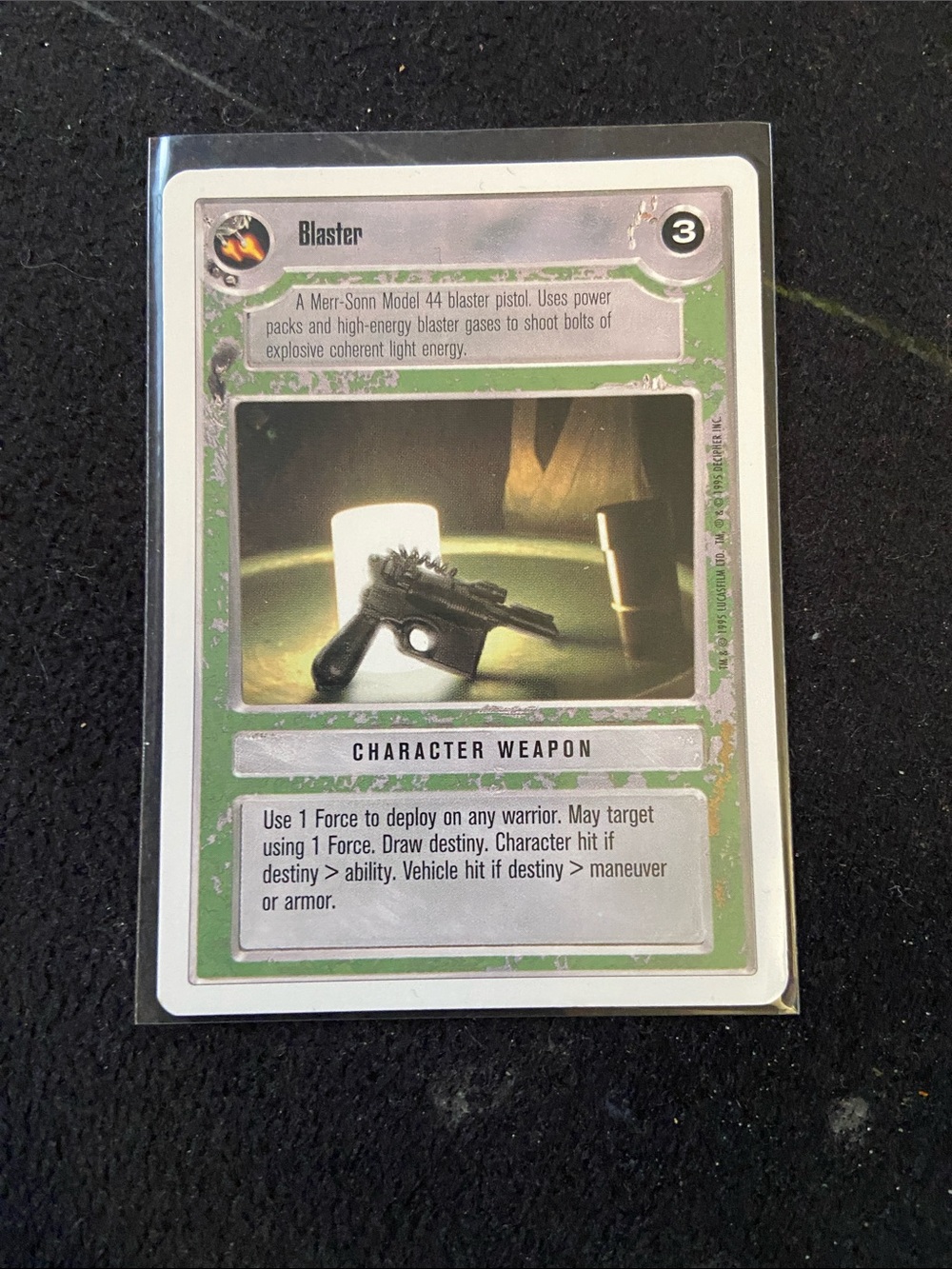 Blaster character weapon card from the 1995 Decipher Star Wars